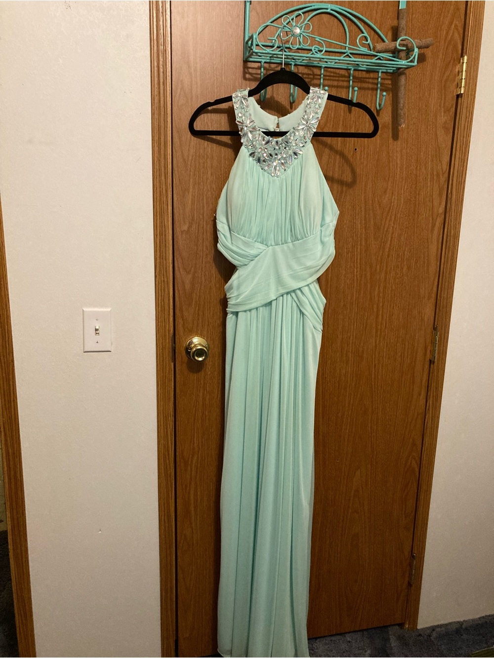 B Darlin Beaded Halter Maxi Dress in Mint